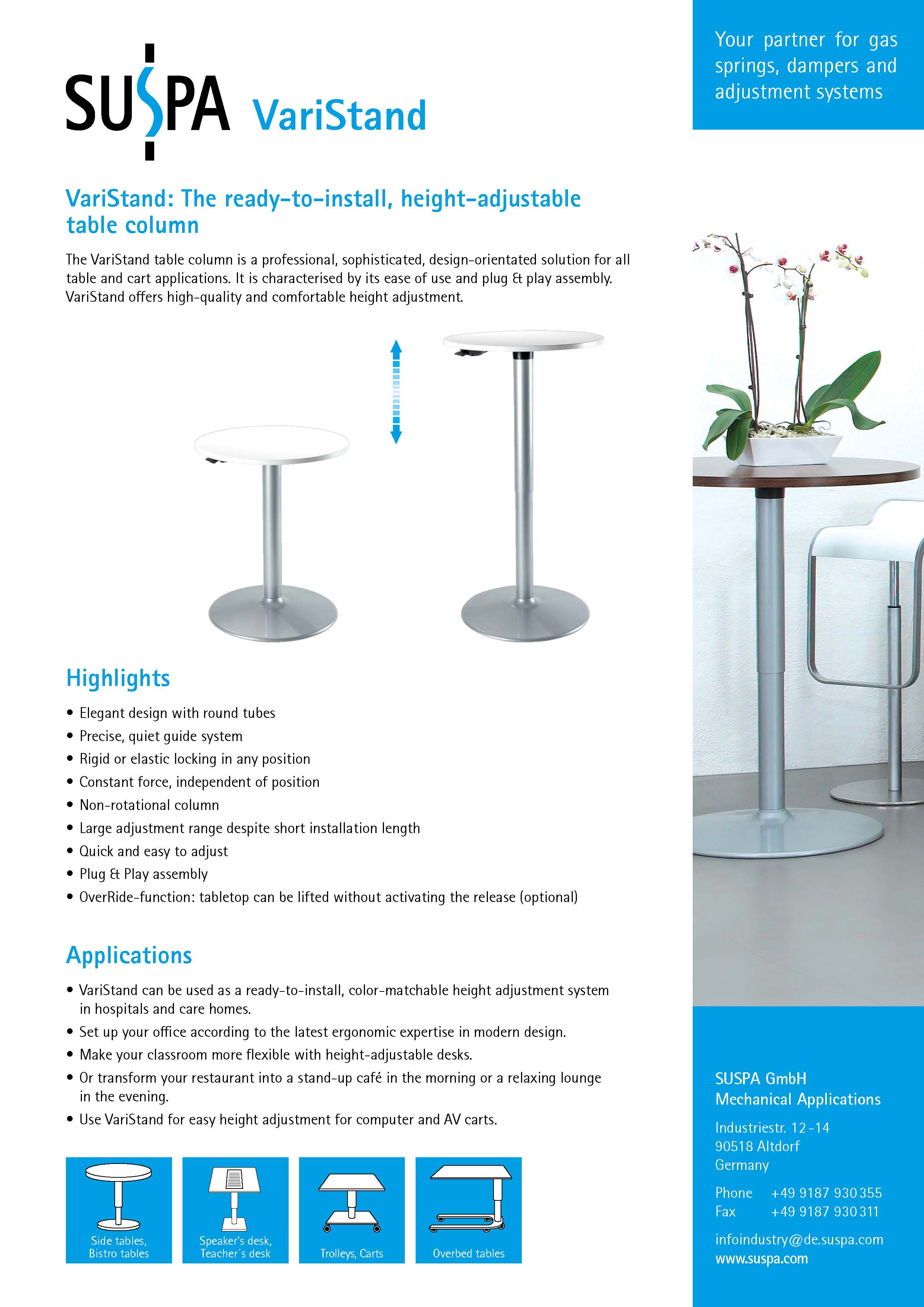 Suspa Varistand - Height adjustment with gas spring